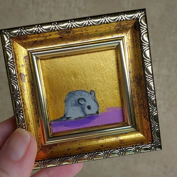 Lot of 3 Framed Original Mini Black Cat Oil Paintings - Picture 5 of 8